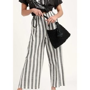 Lulus Wild Stride Grey and White Striped Culottes-Size Small
